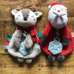 Itzy Ritzy Santa and Rudolph Lovey Plush Teether Crinkle Toy Ribbon Tags